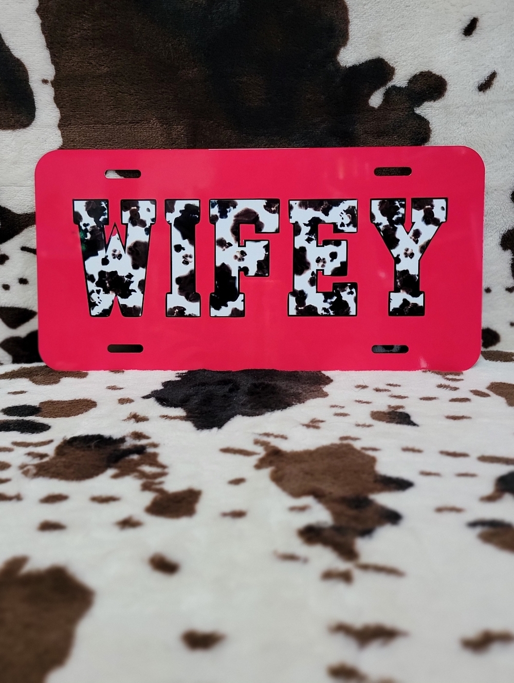 Pink Wifey Cow Print Custom Car Tag Handmade Vehicle License Plate